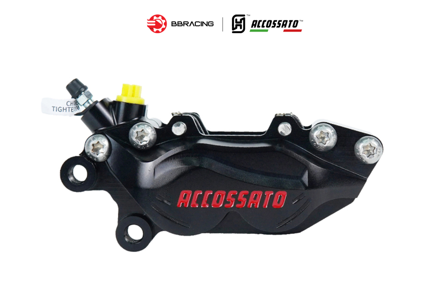Heo Thắng Accossato Billet P4 30/34 (4 Piston) Đen - Trái 