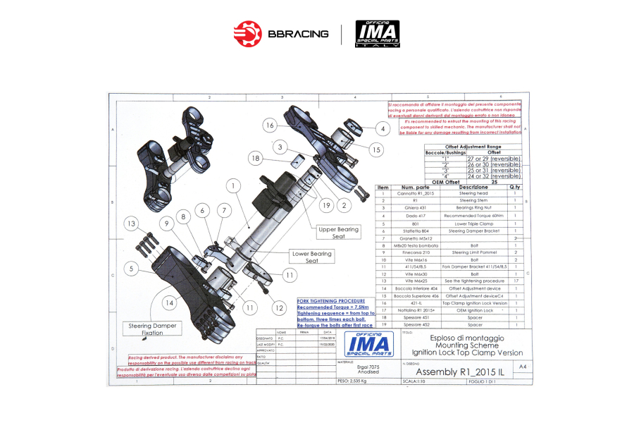 Bộ Chảng Ba IMA Yamaha R1 2015-23 FGR300 Titan