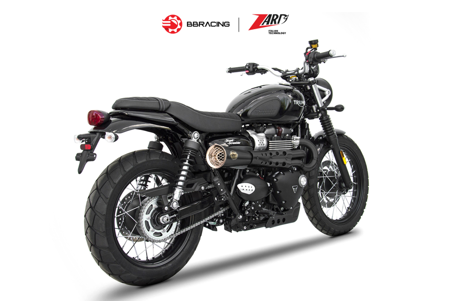 Zard Triumph Scrambler 900 - Full Kit 2>1 Tiger 70 Black Coating Bronzed End Cap